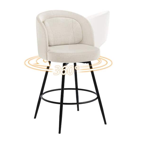 39 in. Linen Fabric Swivel Bar Stool Metal Frame Bar Chairs Counter H8 Bar Stool with Removable Cushion Set of 4