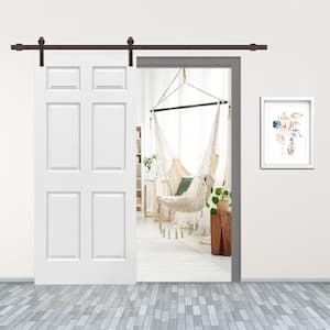 36 in. x 80 in. White Primed MDF 6 Panel Interior Sliding Barn Door with Hardware Kit