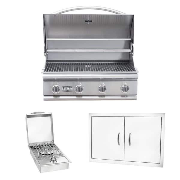 Bullet Series 4-Burner Built-In Natural Gas Grill 30 in Stainless Steel with Double Access Door and Side Burner