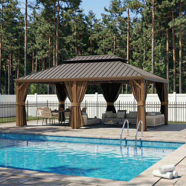 Gardenbee 20 ft. x 14 ft. Aluminum Double Roof Hardtop Gazebo with