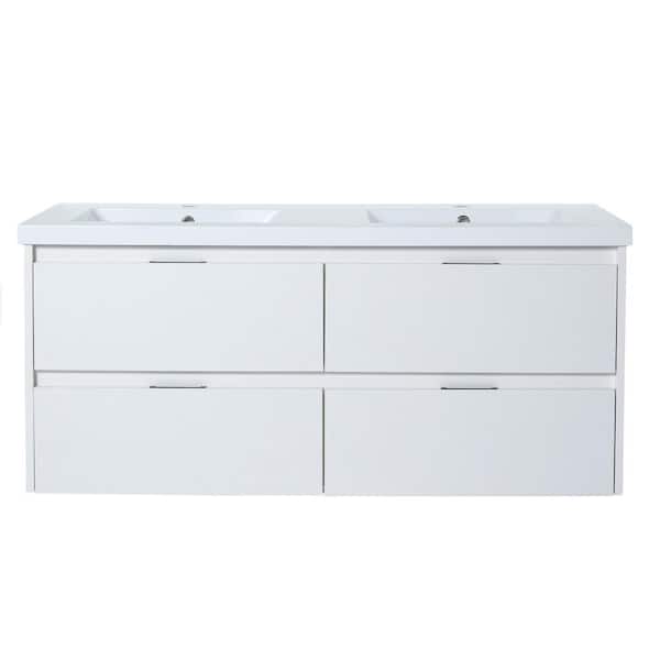 Boosicavelly 48 in. W Double Sink Wall Mounted Bath Vanity in White