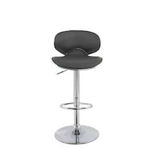42 in. Dark Grey Adjustable Curved Form Fitting Bar Stool in Bonded Leather (Set of 2)