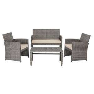 Park Trail Grey 4-Piece Wicker Patio Conversation Set with Light Brown Cushions