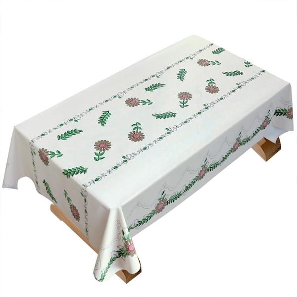 Hillstry 55 in. x 78 in. Flowers and Leaves Floral Vinyl Tablecloth
