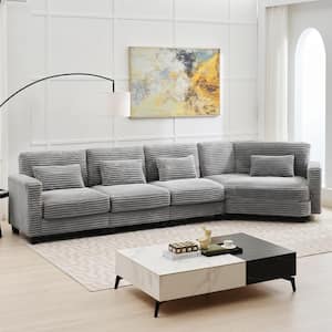 154 in. Corduroy Modular Rectangular Shaped Grey 4 Seat Sectional Sofa for Living Room and Spacious Space