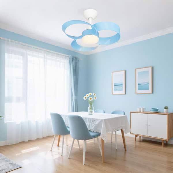 Windora II 22 in. Morden Indoor White Standard Mount Ceiling Fan Blue Blade with LED Light and Remote Control