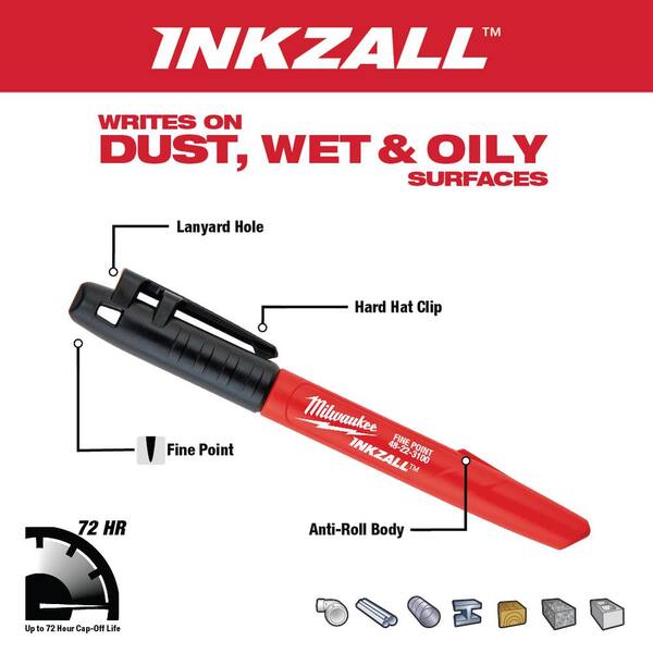 Details about   Milwaukee INKZALL Fine Point Black jobsite Permanent Marker 2 Pack Quality pen 