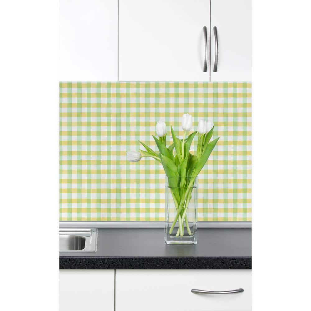 Lemon Lime Plaid Vinyl Peel and Stick Wallpaper Roll