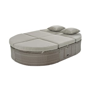 2-Person Gray Wicker Outdoor Day Bed with Gray Cushions and Adjustable Backrests