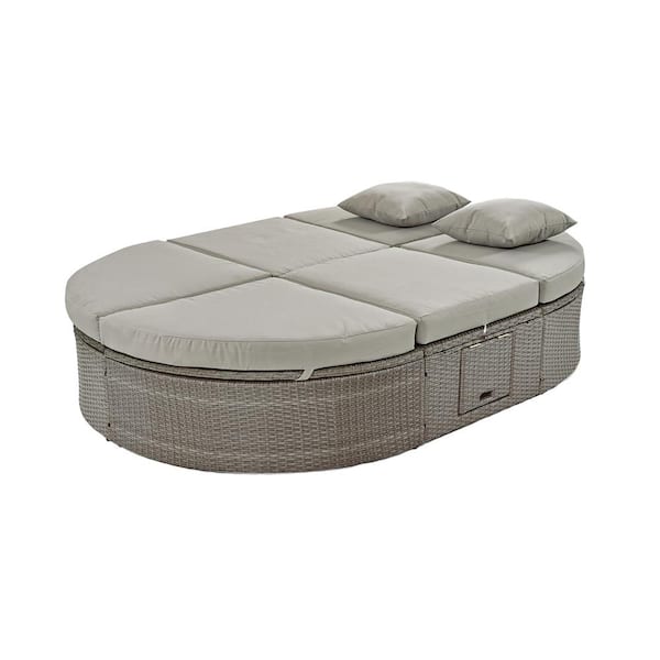 Cesicia 2-Person Gray Wicker Outdoor Day Bed with Gray Cushions and Adjustable Backrests