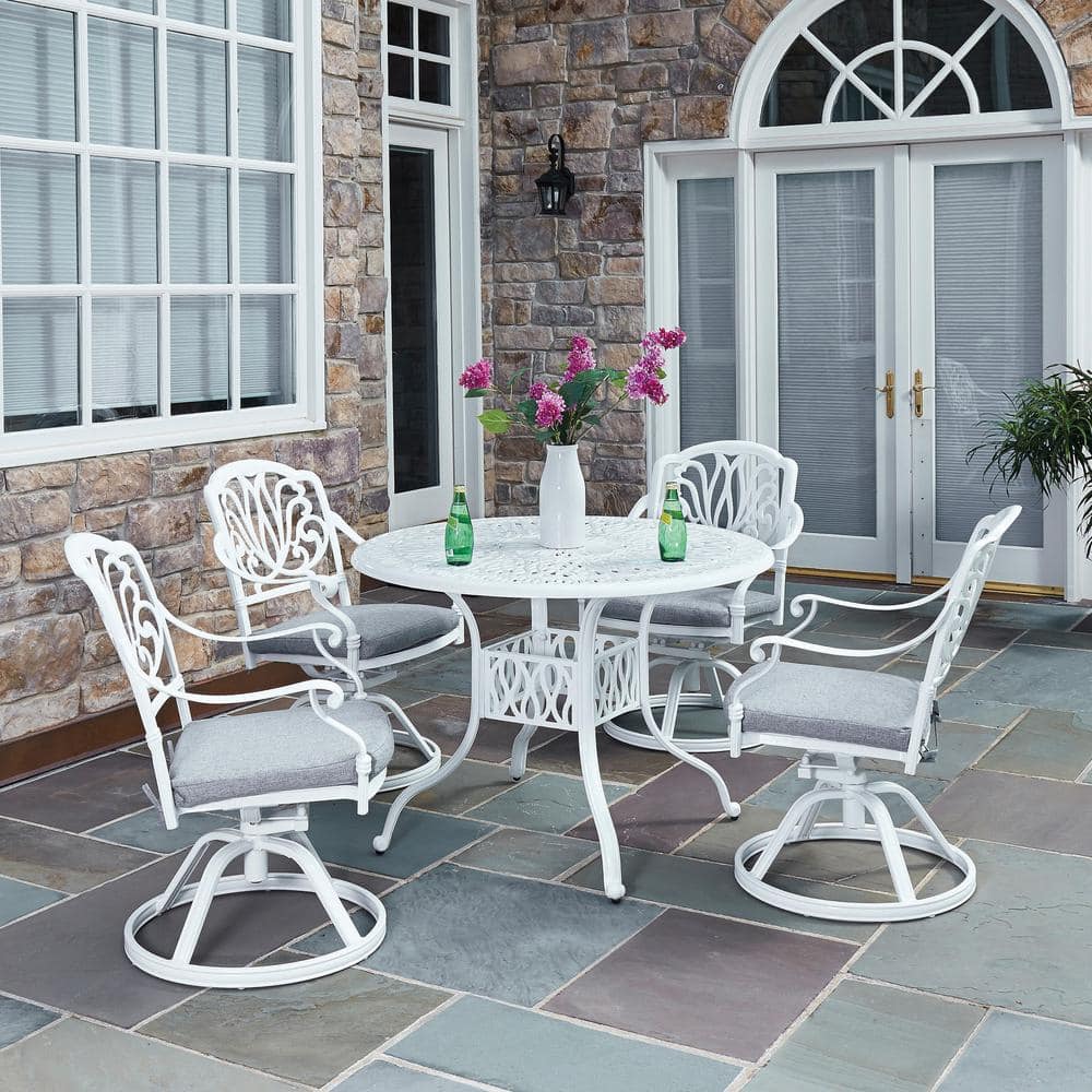 Rustic Refinement White Cast Aluminum Outdoor Chair with Cushions