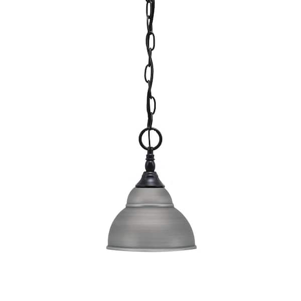 Unbranded Elva 100-Watt 1-Light Matte Black Shaded Pendant Light with 7 in. Brushed Nickel Double Bubble Shade, No Bulb Included