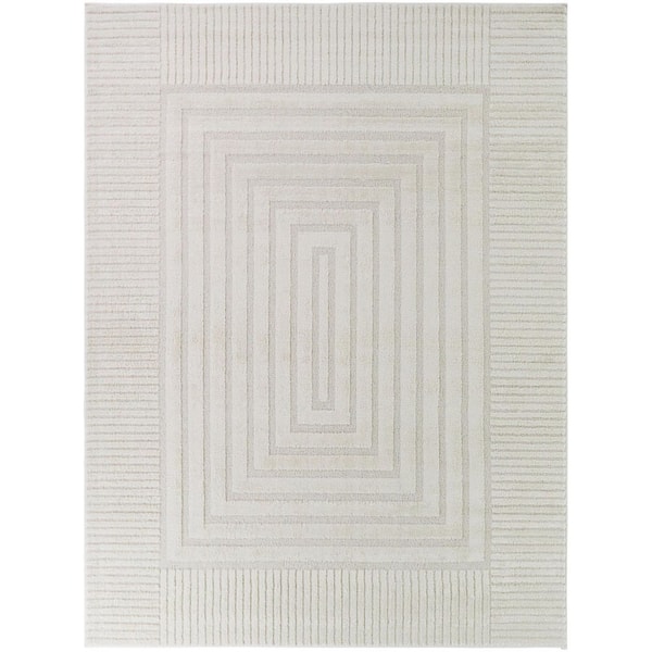Martyn Cream 5 ft. x 7 ft. Geometric Border Area Rug