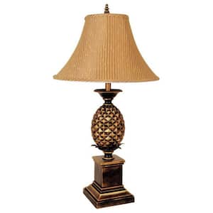 32 in. Metallic Gold Standard Light Bulb Pineapple Bedside Table Lamp