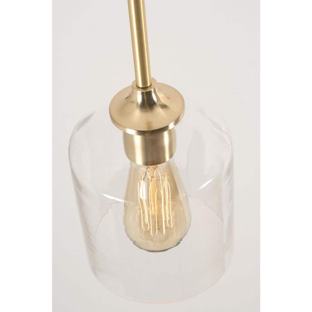 William Mini Bell-Shaped Clear Glass Pendant Light in Satin Brass