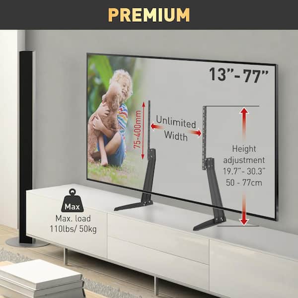 Barkan 32 in. to 70 in. Fixed Flat/Curved TV Mount Tabletop Stand Legs Base in Black Fits All VESA Anti-Scratch