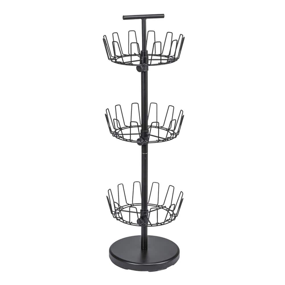 HOUSEHOLD ESSENTIALS Matte Black Steel 3-Tier Shoe Storage Tree