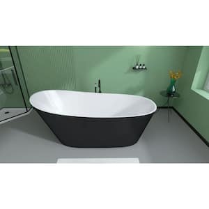 Moray 59 in. x 29 in. Acrylic Flatbottom Freestanding Soaking Non-Whirlpool Bathtub with Pop-Up Drain in Glossy Black