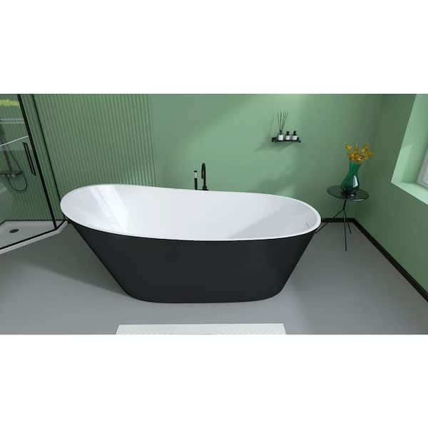 Xspracer Moray 59 in. x 29 in. Acrylic Flatbottom Freestanding Soaking Non-Whirlpool Bathtub with Pop-Up Drain in Glossy Black