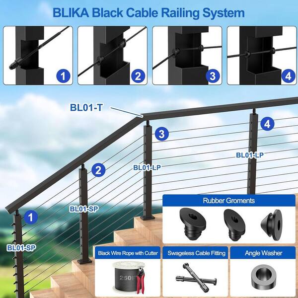 Outdoor Cable Rail 35-inch Cable Railing Post Kit - Complete Stainless ...