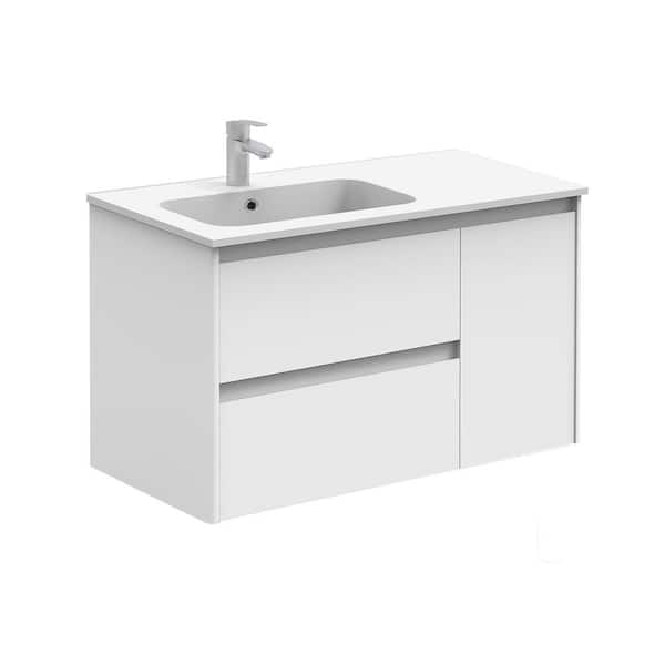 WS Bath Collections Ambra 35.6 in. W x 18.1 in. D x 22.3 in. H Bathroom Vanity Unit in Gloss White with Vanity Top and Basin in White