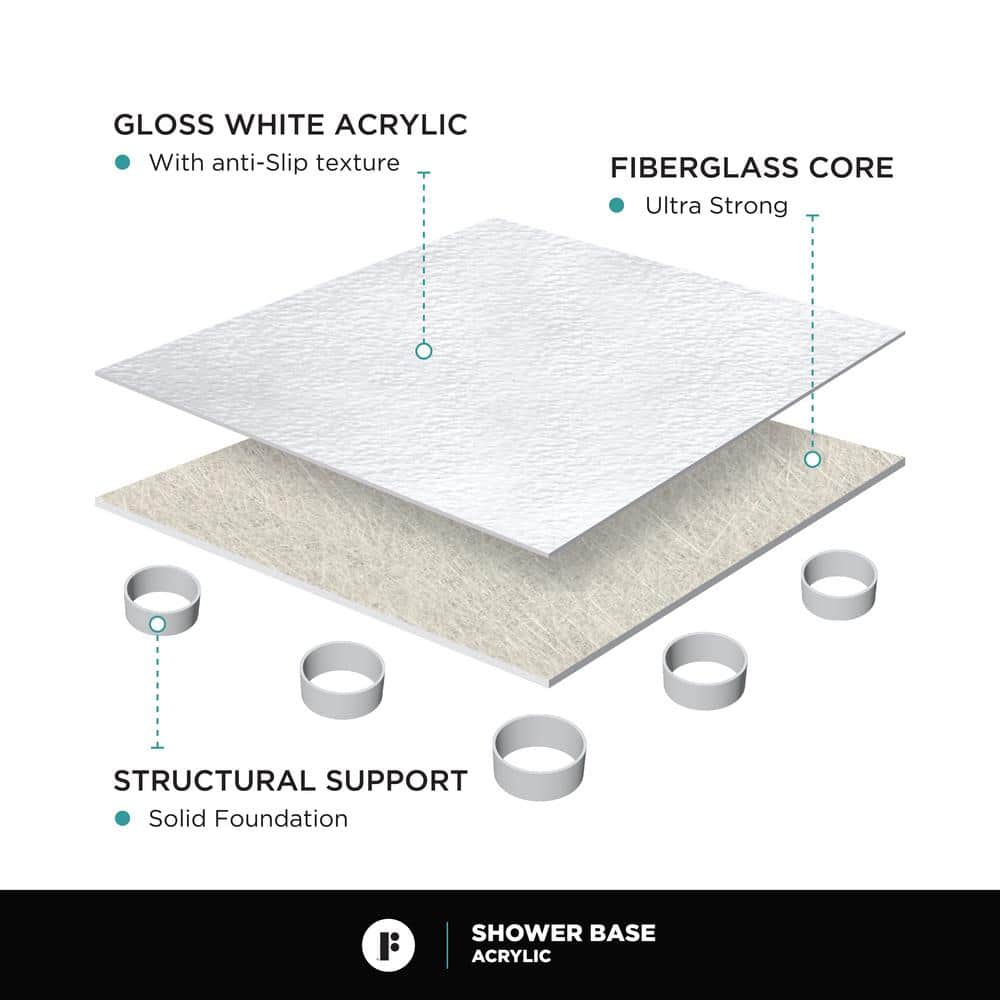 48" x 32" White Acrylic Single Shower Base with Non-Slip Surface