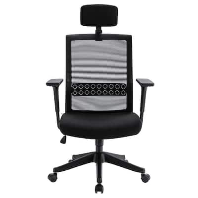 Black Adjustable Headrest Fabric Office Chair with Lumbar Support for Office Workers & Students