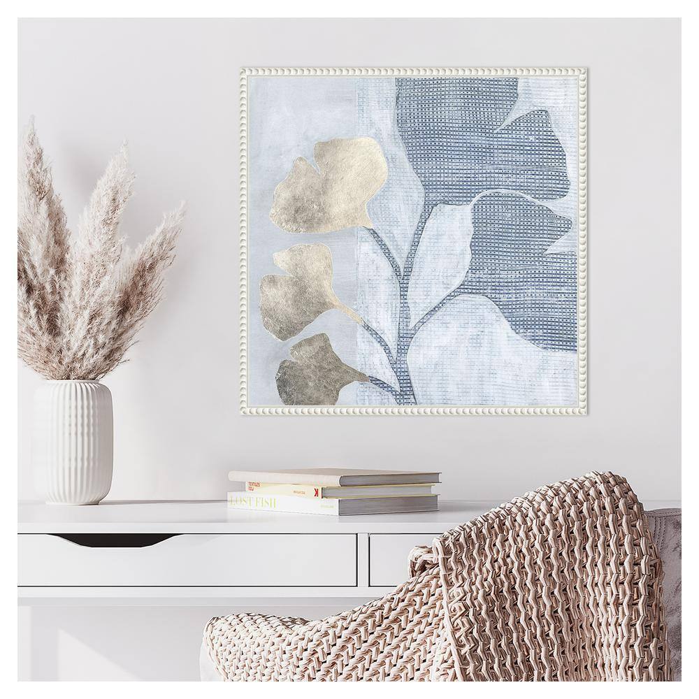 Veiled Garden IV Blue and Gray Abstract Canvas Art with White Frame