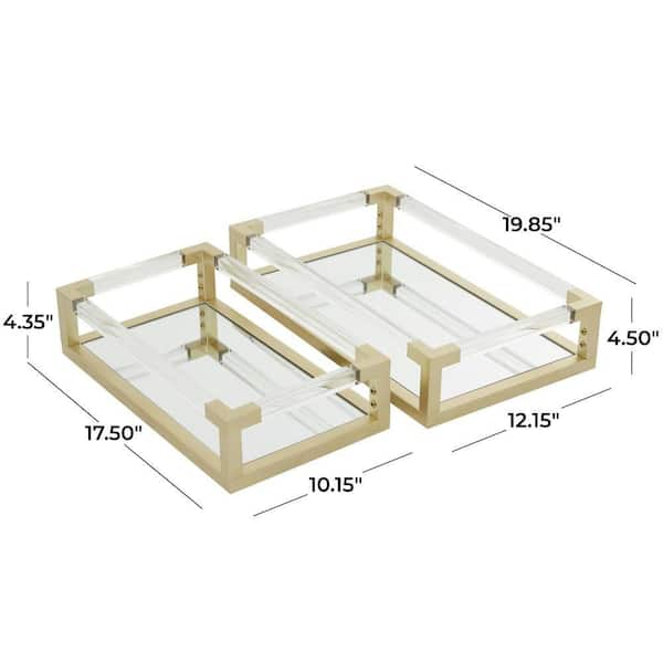 CosmoLiving by Cosmopolitan Gold Metal Mirrored Decorative Tray with Acrylic Handles (Set of 2)