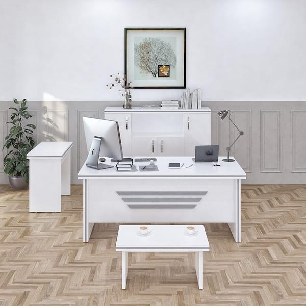LEXUS 71″ Modern Home & Office Furniture Desk Brown & White – Casa