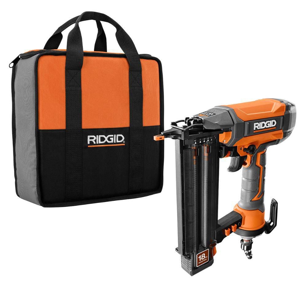 RIDGID Pneumatic 18-Gauge 2-1/8 in. Brad Nailer with CLEAN DRIVE Technology, and Tool Bag (R213BNF)