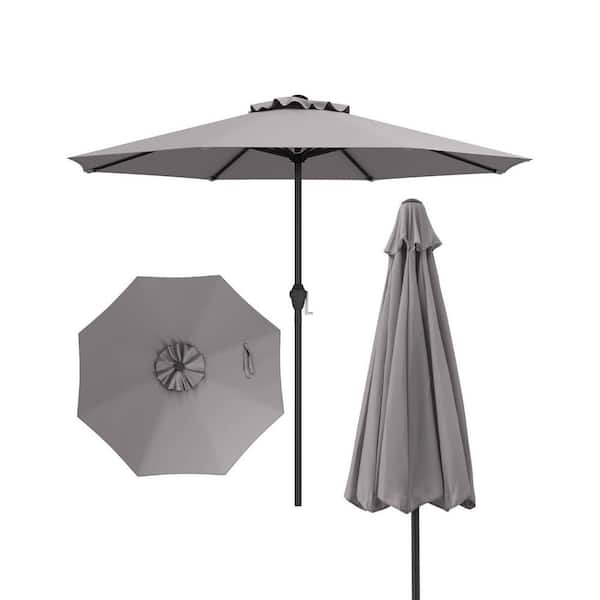 8-1/2 ft. Metal Outdoor Heavy Duty Patio Umbrella Market Umbrella with Crank Handle and 8 Sturdy Ribs in Gray