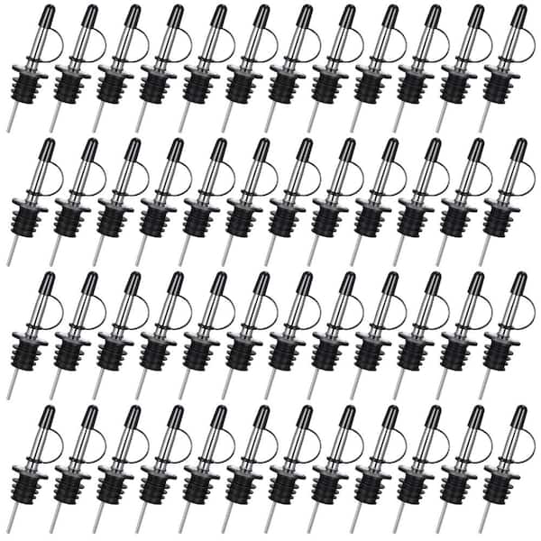 48-Pack Stainless Steel Liquor Pour Spouts with Dust Caps for 3/4 in. Bottle Mouths Bars Restaurants