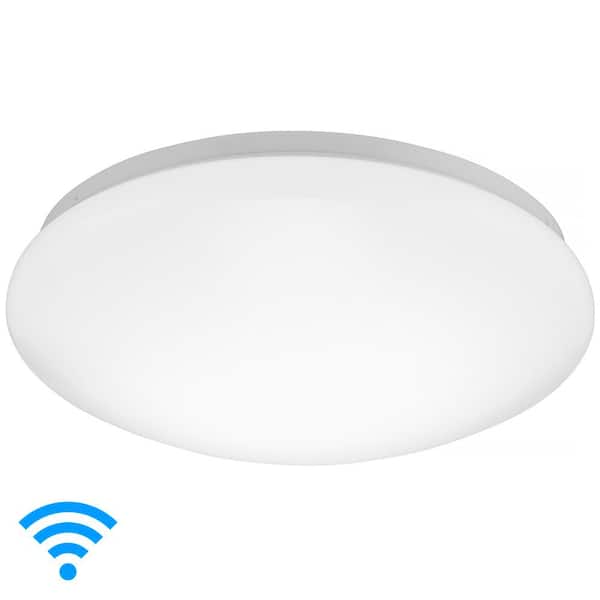 Maxxima 13 in. 1-Light LED Color Changing Brushed Aluminum Smart Wi-Fi Flush Mount Ceiling Light