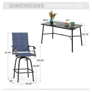 Black 7-Piece Metal Rectangle Outdoor Patio Bar Set with Bar Table and Swivel Bistro Chairs
