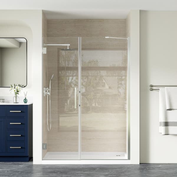 51 to 52 in. W x 72 in. H Hinged Frameless Shower Door in Chrome with 10mm Tempered Glass, Double-Sided Easy-Clean