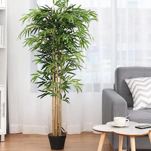 5 ft. Green Artificial Bamboo Silk Tree Indoor-Outdoor Decorative Planter in Pot,Faux Fake Tree Plant