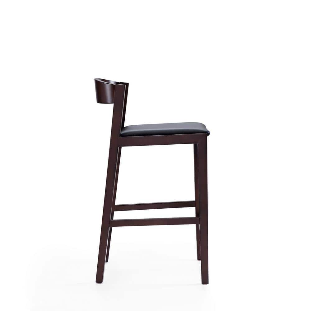 Manhattan Comfort Klismos 22" Black Leather and Walnut Counter Stool