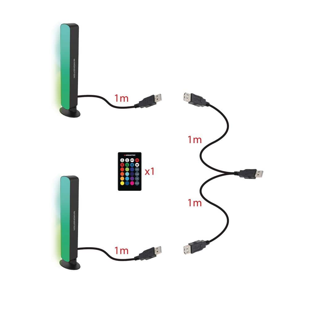 Black and Multicolor LED Light Bar Pair with Remote