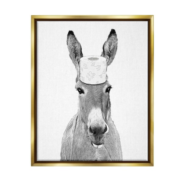 Stupell Industries Donkey Toilet Paper Funny by Annalisa Latella 1-Piece Gold Floater Frame Abstract Graphic Art Print 25 in. x 31 in.