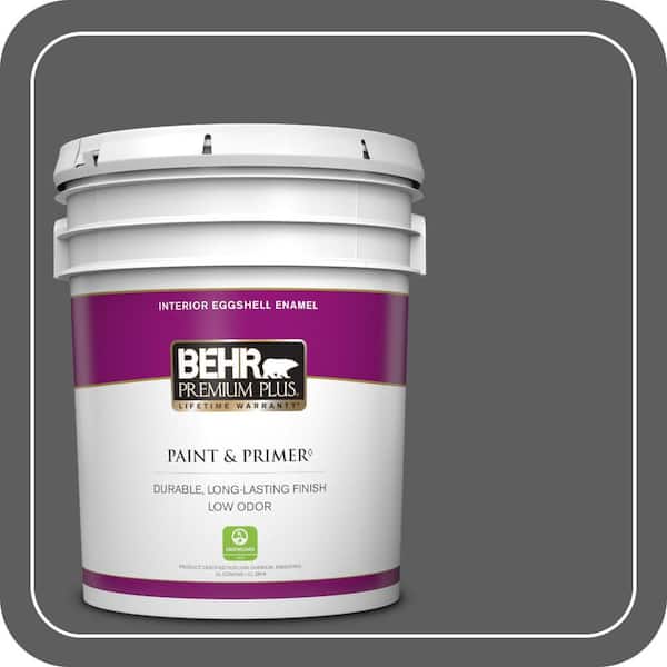 BEHR PREMIUM PLUS 5 gal. #N520-6 Asphalt Gray Eggshell Enamel Low Odor Interior Paint & Primer