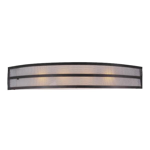 Bel Air Lighting 32 in. 4-Light Black Bathroom Vanity Light Fixture with Metal Mesh and White Glass
