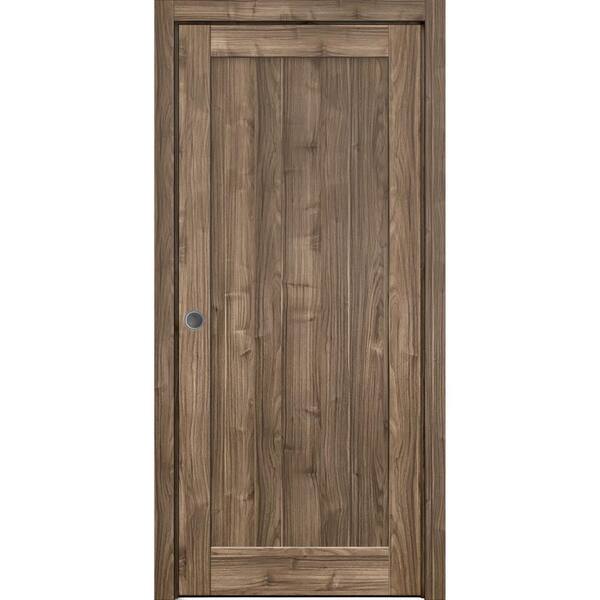 Sartodoors 30 in. x 96 in. 1 Panel Walnut Finished MDF Sliding Door with Hardware