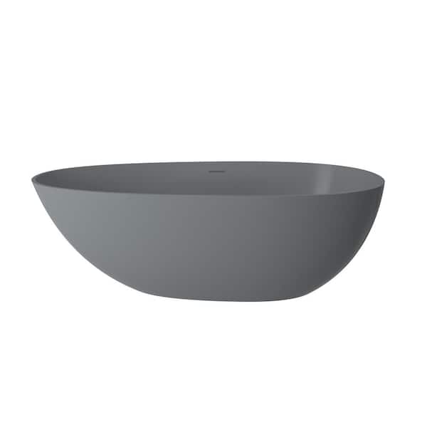 Dimakai 67 in. x 33 in. Solid Surface Freestanding Soaking Bathtub in Matte Grey with Drain and Abrasive Pads
