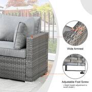 Messi Gray 8-Piece Wicker Outdoor Patio Conversation Sectional Sofa Set with a Metal Fire Pit and Dark Gray Cushions