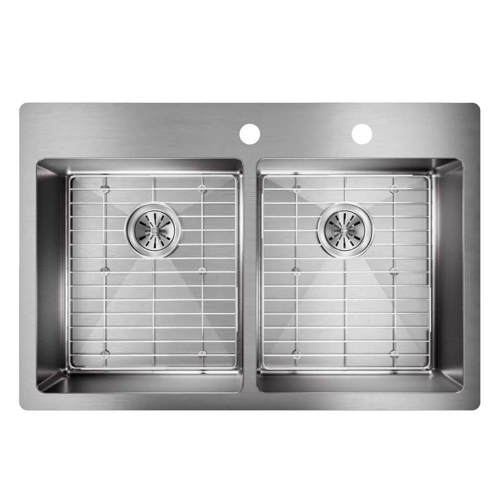 Elkay Crosstown Drop-In/Undermount Stainless Steel 33 in. 2-Hole Double  Bowl Kitchen Sink with Bottom Grids HDDB332292F - The Home Depot