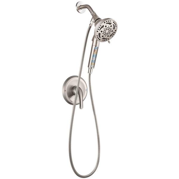 4.9 in. 7-Spray Wall Mount Handheld Shower Faucet with Valve 1.8 GPM Adjustable Filtered Shower Head in Brushed Nickel