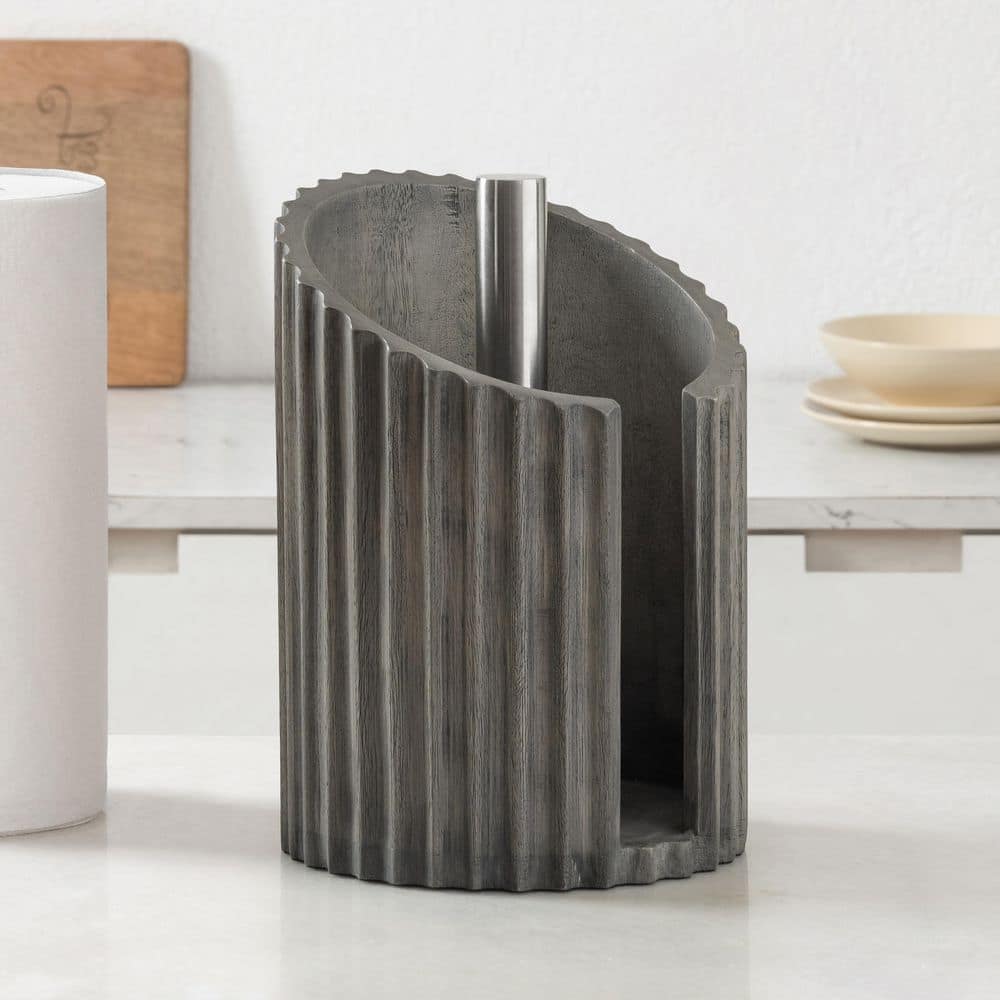 Anti Skid Fluted Wood Paper Towel Holder with Sleek Metal Rod Greige/Nickel price history on PriceWatchPro