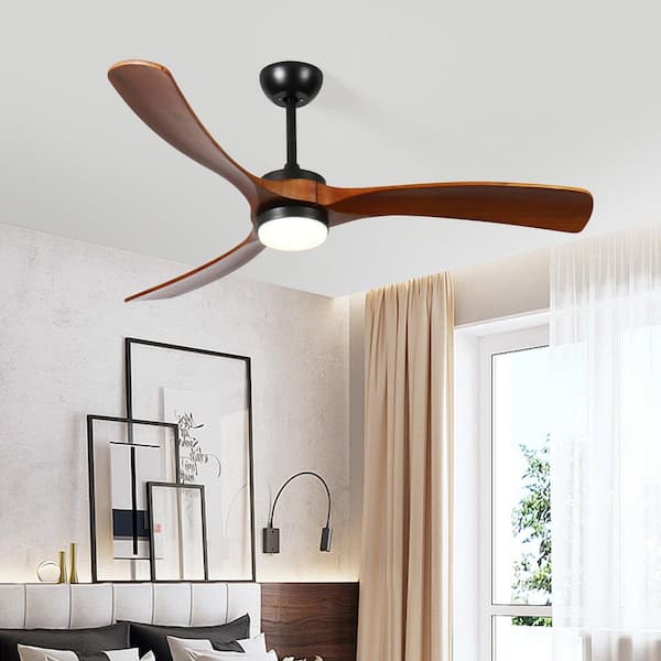Keazile 52 in. Walnut Ceiling Fan with 3 Solid Wood Blades, LED