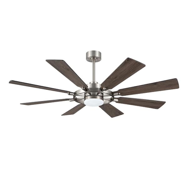 WINGBO 72 in. (12 ft.) 8 Blades LED Indoor Nickel and Wood Grain Ceiling Fan with Remote